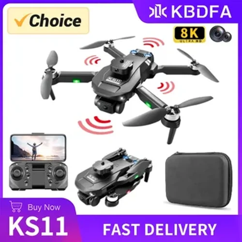 KBDFA KS11 Aerial Drone 4K HD kettős kamerás, kefe nélküli motoros akadályelkerülő RC helikopteres professzionális összecsukható négykopteres játékok