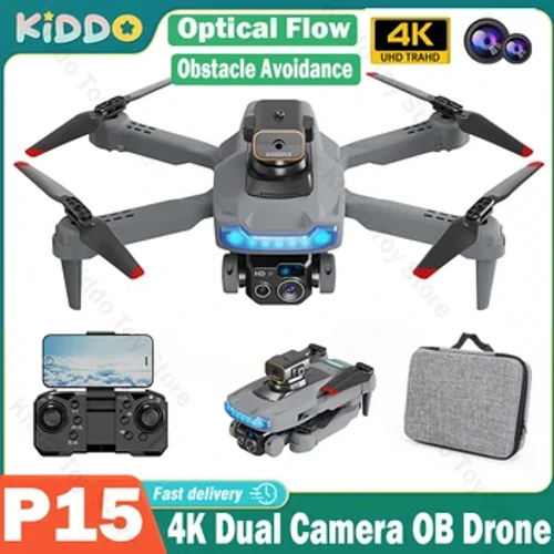 P15 Quadcopter RC Drone Dual 4K Kamera Professionell Hindernis Vermeiden Fliger Optesch Flow Fixed Héicht Klappbar Helikopter