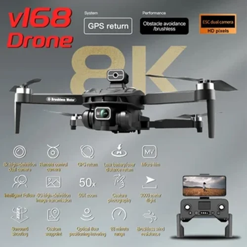 2024 Fou V168 Original GPS Drone 5G Tomai Fa'apolofesa 8K HD Ata Ata Va'alele Lua-Kamera Fa'ata'ita'i Tusa'o Fa'alavelave Aloese Drone