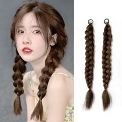 Single Side Laang geflecht Ponytail Hoer Verlängerung mat Hoer Krawatten Natural Soft Synthetesch Perücke Stécker Wrap Fraen Alldag Kleeder