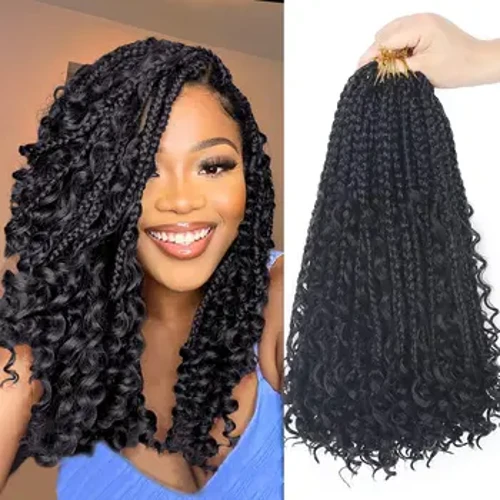 Kotak Boho Kepang Crochet Rambut Bohemian Crochet Box Kepang dengan Keriting Ends Hippie Kepang Mengepang Rambut Dewi Kotak Kepang
