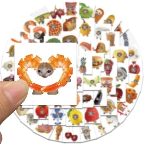69pcs Meme Doniol Cat A Bwyd Sticeri Graffiti Ciwt Ar gyfer Bagiau Tegan Gliniadur Ipad Sgrialu Ffôn Car Sticeri