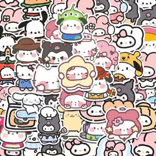 Hand-painted Sanrio Stickers 100pcs Cartoon Cute Notebook Ledger Decoration Stickers Kuromi Cinnamoroll Cross Dressing Stickers