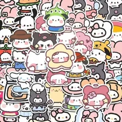 Kākoʻo lima lima ʻo Sanrio 100pcs Cartoon Cute Notebook Ledger Decoration Stickers Kuromi Cinnamoroll Cross Dressing Stickers