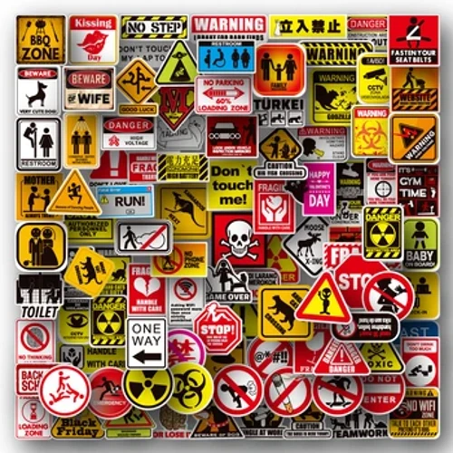 50/100ccs Sticeri Rhybudd Cartwn Perygl Gwahardd Sgrialu Gitâr Gliniadur Beic Modur Car Tegan Clasurol Sticer Decals Cool