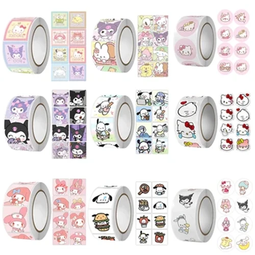 500 db/tekercs Sanrio matrica Kawaii Kuromi Hello Kitty P Cinnamoroll rajzfilm gyerekeknek jutalom matricák ajándék dekoráció matricák játékok