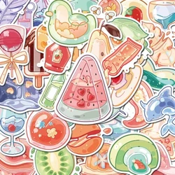 40 Uds pegatinas de comida de vidrio de dibujos animados Vintage para regalo DIY cuaderno para niños equipaje motocicleta portátil refrigerador calcomanías Graffiti