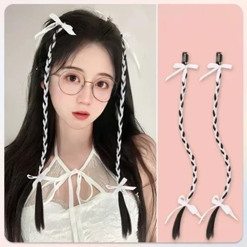 2PCS Модна перука Симулация на женска конска опашка Аксесоари за коса Hot Girl Boxing Braids Twist Braids Bow Double Ponytail Braids
