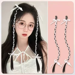 2PCS Modna lasulja Ženski čop Simulacija lasnih dodatkov Hot Girl Boxing Braids Twist Braids Bow Double Poytail Braids