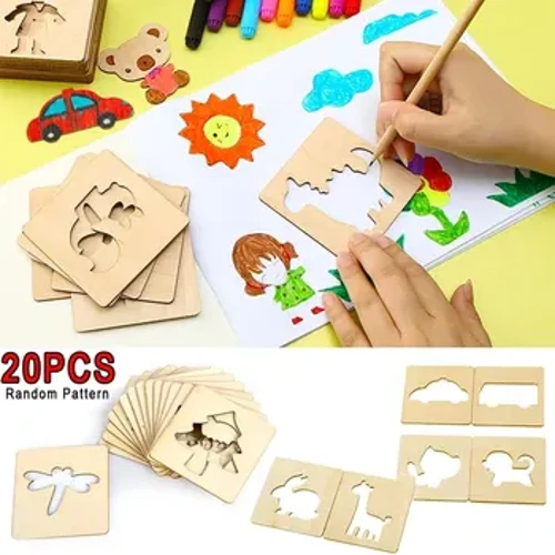 Bréagáin Leanaí Montessori Bréagáin Líníochta Teimpléad Péinteáil DIY Adhmaid Stionsail Bréagáin Oideachais Foghlaim do Leanaí Bronntanas 20pcs