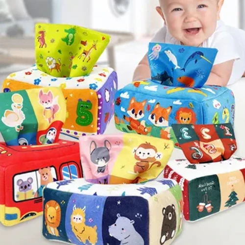 Hộp Khăn Giấy Cho Bé Montessori Đồ Chơi Giáo Dục Mềm Mại Nhiều Màu Sắc Cảm Giác Đồ Chơi Cho Bé Tập Thể Dục Ngón Tay Bơm Khăn Lụa Quà Tặng 0-18M