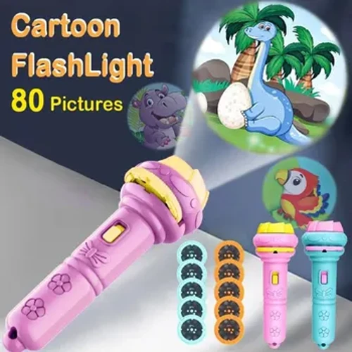 10 gCárta Teilgean Cartún Flashlight 80 Patrún Páistí Cruthaitheacha Teilgeoir Bréagán Flashlight Bréagáin Leanbh Bréagán Leabhar Scéal Am Leapa