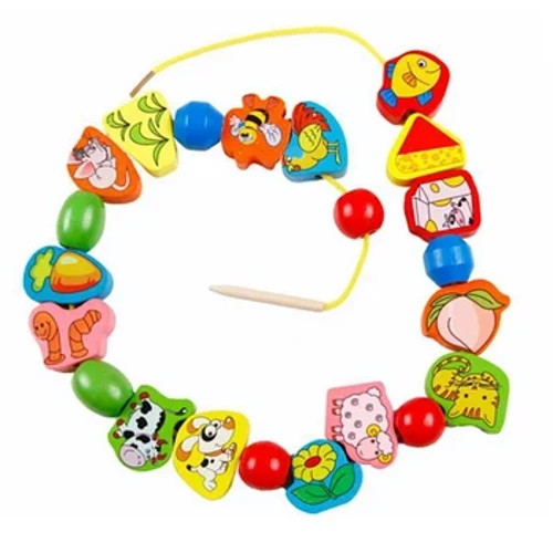26 pçs animais de madeira frutas contas crianças brinquedos dos desenhos animados rosqueamento corda montessori educação precoce puzzle brinquedo presentes para crianças tmz