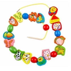 26 Pcs Kayu Hewan Buah-buahan Manik-manik Anak Kartun Mainan Threading Tali Montessori Pendidikan Awal Puzzle Hadiah Mainan untuk Anak TMZ