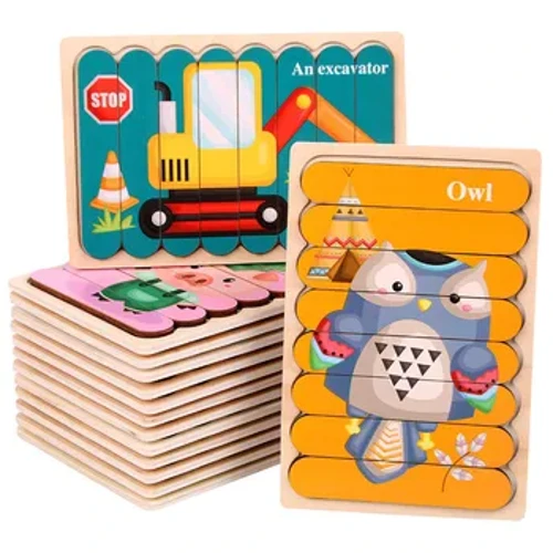 3D Jigsaw puzzels Montessori houten speelgoedkinderen creatief dier dubbelzijds stapel matching puzzel puzzel vroege educatief speelgoed