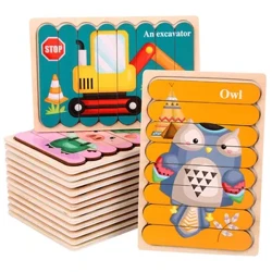 3D Bộ Ghép Hình Montessori Gỗ Đồ Chơi Trẻ Em Sáng Tạo Động Vật 2 Mặt Xếp Chồng Phù Hợp Xếp Hình Đồ Chơi Giáo Dục Sớm