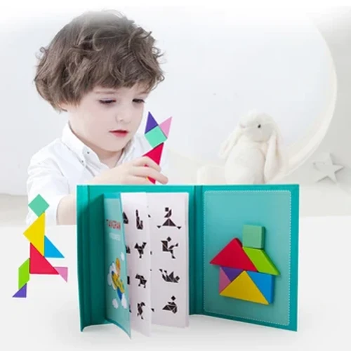 Puzzle magnetic fierbinte, forme geometrice 3D, tablă tangram, jocuri Montessori pentru copii, jucării educaționale din lemn