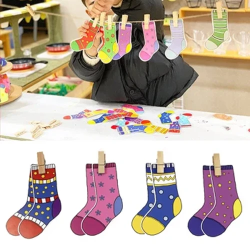 Puppelcher Montessori Material DIY Spillsaachen Socken Faarwen Sortéierung Matchende Spiller Fréi Educatioun Léieren Spillsaachen Preschool Teaching Aids