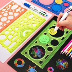 Geometri Spirograf Ritningsschabloner Set Målning Mall Konst Hantverk Kreativa Barn Pedagogisk leksak Variation av blommor Linjal