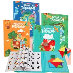 3D Egurrezko Puzzle Magnetikoa Forma Geometrikoak Tangram Jostailua Montessori Goiz Hezkuntza Jostailuak Haurrentzako Opariak Sailkatzeko