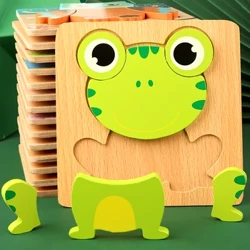 Kiʻekiʻe kiʻekiʻe 3D Wooden Puzzle Baby Cartoon Animal Traffic Jigsaw Early Learning Cognition Game Puzzle Toys for Children