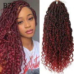 18 Inch Rambut Sintetis Faux Locs Crochet Faux Locs Curly Ends Rambut Panjang Ombre Gelombang Mengepang Rambut Hitam Rambut Keriting Alami