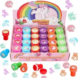 6/24 dona Unicorn turli xil markalar Bolalar o'z-o'zidan siyoh markalari Bolalar bayrami xayr-ehson xazina qutisi mukofoti sinf uchun Pasxa tuxumi to'ldirilgan o'yinchoqlar
