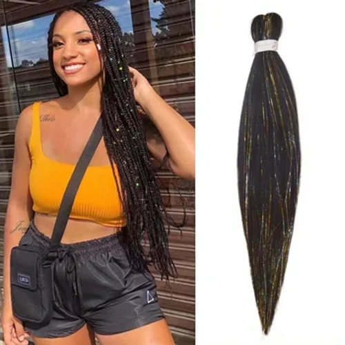 ʻO ka lauoho lauoho kala ʻo Ombre Yaki Straight Braids Blend Hair Tinsel Festival Rave Hair Extensions no nā kaikamahine lauoho pupule lā Braids
