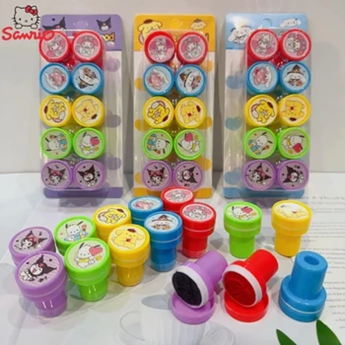 Anime 10 stk/sæt Sanrio selvblækfristempler Hello Kitty Kuromi Melodi Cinnamoroll Ansigtsforsegling gør det selv maleri Fotoalbum Stempel Børnelegetøj