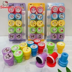 I-Anime 10Pcs/Set Sanrio Self-ink Stamp Hello Kitty Kuromi Melody Cinnamoroll Face Seal Diy Painting Photo Album Isitembu Izingane Amathoyizi