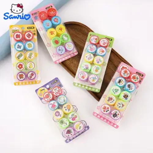 Anime 10 st/set Sanrio självfärgade stämplar Hello Kitty Kuromi Melodi Cinnamoroll Ansiktsförsegling Gör-det-själv måla Fotoalbum Stämpel Barnleksaker