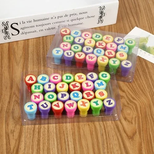 26 Pcs Huruf Huruf Bulat Stamp Seal Self Inking Scrapbooking Piring Bantalan Tinta Stamper untuk Anak-anak Hadiah Mainan