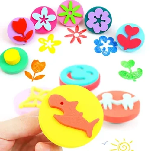 6Pcs EVA Molerei Schwämm Stamper Kanner Zeechnen Spillsaachen Blummen Déier Schabloun Seals Léieren Pädagogesch Spillsaachen fir Kanner Art Craft