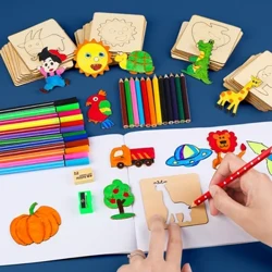 Montessori bolalar o'yinchoqlari chizilgan o'yinchoqlar yog'och DIY rasm shablonlari shablonlari o'quv o'quv o'yinchoqlar bolalar uchun sovg'a 10/20pcs