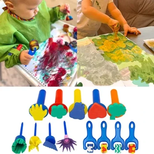 Kanner Puppelcher Schwamm Stempel Pinsel Kits Blummen Zeechnen Spillsaachen fir Kanner Paint Educatioun Konscht an Handwierk Kreativitéit Jongen Meedercher