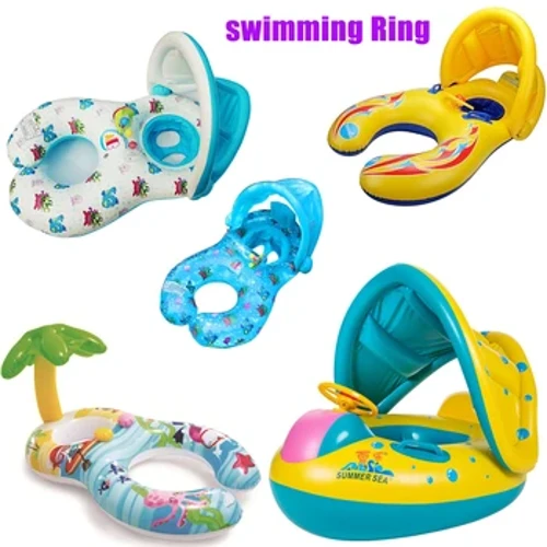 I-Baby Swimming Pool Float Infant Inflatable Floating Ring Izingane Izesekeli I-Sunshade Ingane Nomama Ukubhukuda Umqeqeshi Ithoyizi Izingane 1-6Y