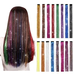 Abbaglianti hippy femminili con estensioni per capelli in seta arcobaleno con orpelli lucenti per copricapi intrecciati Lunghezza 120 cm 150 fili/confezione