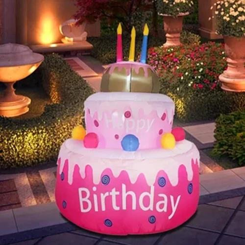 Velas inflables de juguete para pastel de cumpleaños, decoración de modelo inflado para fiesta de jardín al aire libre con luces LED, decoración de jardín y patio