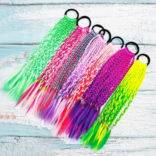 Gwallt Synthetig Braid Lliwgar Ponytail Rhaff Clymu Merched Tywysoges Lliw Cynffon Wig Steilio Plant Affeithwyr Babanod