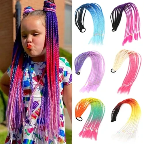 AZQUEEN สังเคราะห์สายรุ้งสี Braided หางม้าสำหรับสาวผมยางยืดหยุ่น 60 ซม.Braid PONY TAIL Extensions