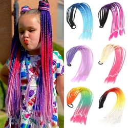 Lliw enfys synthetig azqueen ponytail plethedig ar gyfer merched gwallt band rwber elastig 60cm estyniadau gwallt cynffon merlod braid