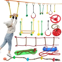 Ninja Tree Swing Toys Warrior Obstacle Course for Kids with Pulley Kit with Accessories Monkey Bars Gym Rings Climbing Tangga