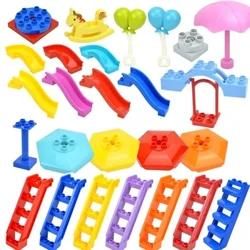 Blocs de construction de grande taille, aire de jeux, escaliers coulissants, ballon, piste de voiture, échelle de balançoire, jouets à bascule compatibles avec les grandes briques Duploes