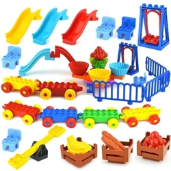 Bloc de construction de grande taille, meubles, porte, chaise, échelle coulissante, balançoire, voiture, aire de jeux, grosses particules, jouet brique, Duplo Compatible Leduo