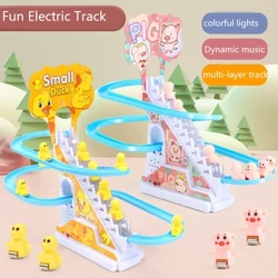 Điện Vịt Leo Cầu Thang Bộ Trượt Có Đèn LED Nhấp Nháy Đèn Âm Nhạc Đua Xe Bài Hát Tàu Lượn Trẻ Em Đồ Chơi Giáo Dục