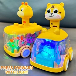 Lampu Transparan Mobil Mainan Anak Tekan Geser Transparan Gear Mobil Balita Bayi Puzzle Inersia Mobil Dipandu Merangkak