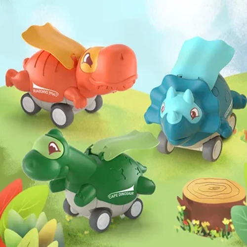 Dinosaurus Tarik Mundur Mobil Mainan Anak-anak Menekan Kendaraan Geser Plastik Kartun Hewan Kendaraan Mobil Inersia Anak Hadiah Balita