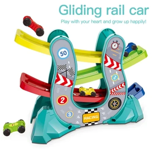 Ceir Gleidio Ceir Rasiwr Ramp Ceir Trac Rasio Car 4 Lefel Igam ogam Ramp Rasio Ceir Cerbydau Tegan i Blant Bach Addysg Anrheg Dysgu