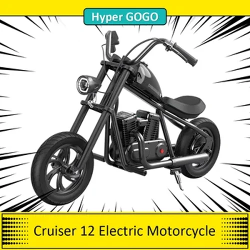 HYPER GOGO Cruiser 12 Uila Chopper Motorcycle no nā kamaliʻi 24V 5.2Ah 160W , Paʻa Paʻa Kamaliʻi Me nā Paila 12'x3', 12KM Kiʻekiʻe.