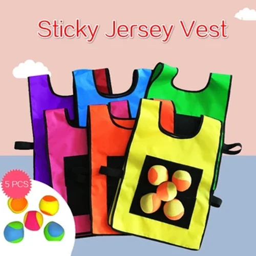 Gêm Chwaraeon Awyr Agored Propiau Fest Gêm Fest Gludiog Jersey Vest Waistcoat Gyda Pêl Gludiog Taflu Teganau Ar Gyfer Plant Tegan Chwaraeon Plant